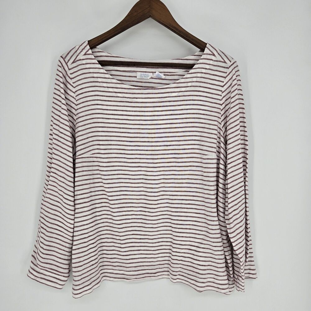 Sigird Olsen Linen Stripe Long Sleeve Beachy Top Large